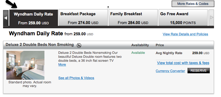 a screenshot of a hotel package