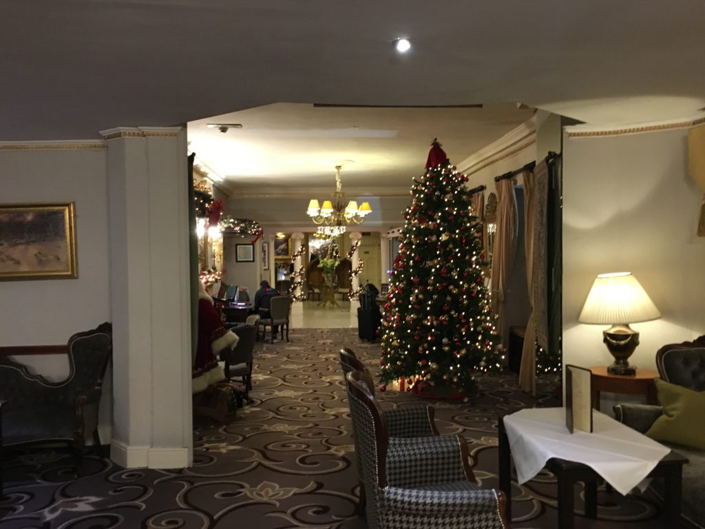 a christmas tree in a room