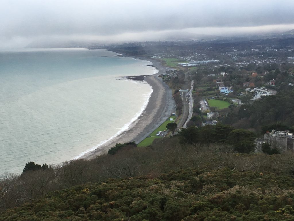 a view of a beach and a city from a hill