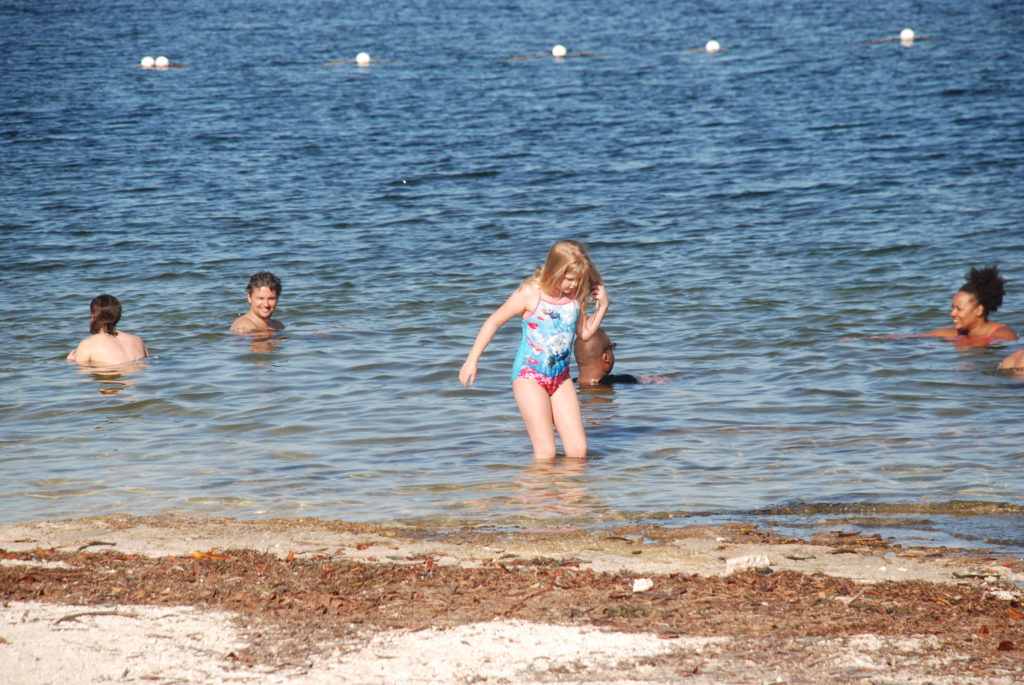 a group of people in water