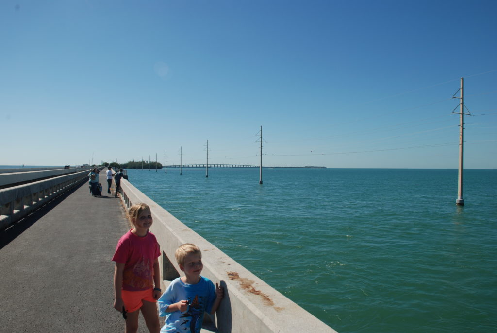 a group of kids standing on a concrete wall next to a body of water