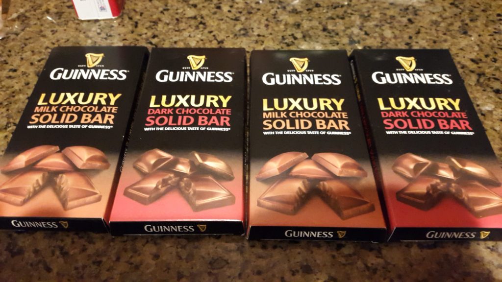 a row of chocolate bars on a counter