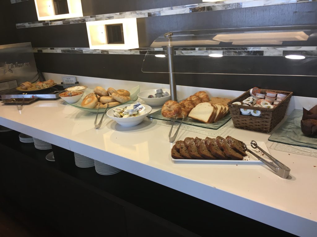a buffet table with food on it