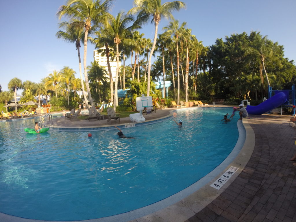 a group of people in a pool