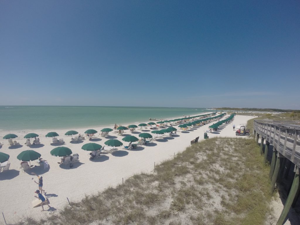 a beach with umbrellas and chairs