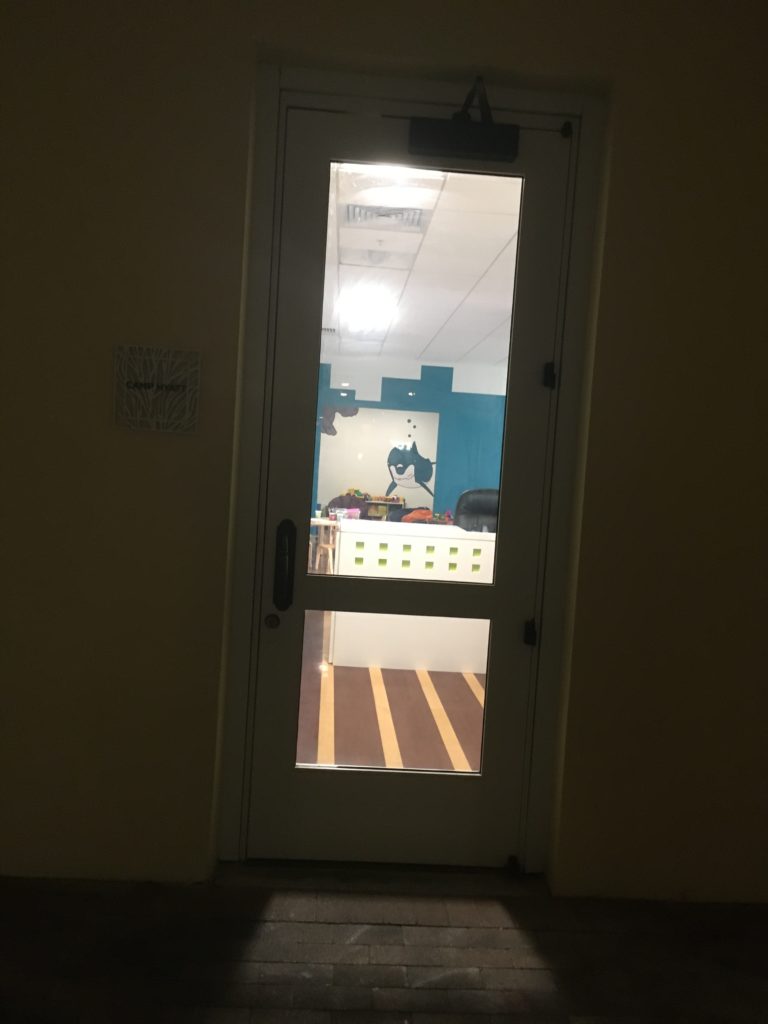 a door with glass panels