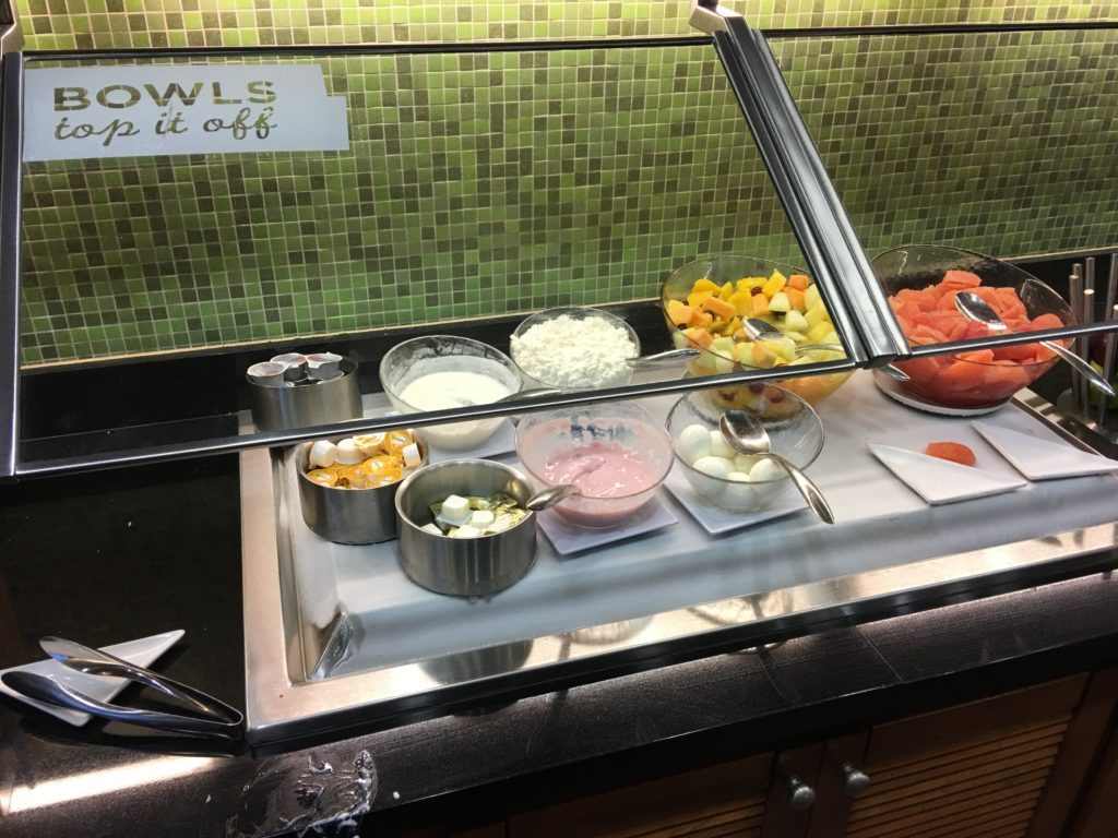 a buffet with food on it