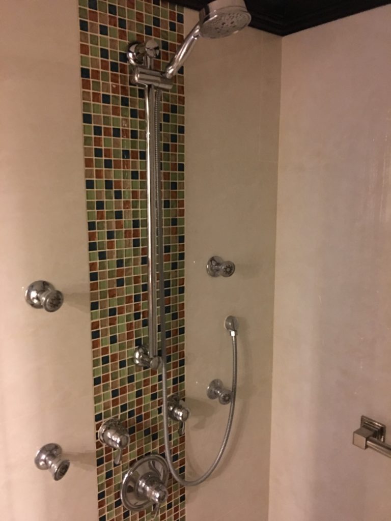 a shower with a shower head