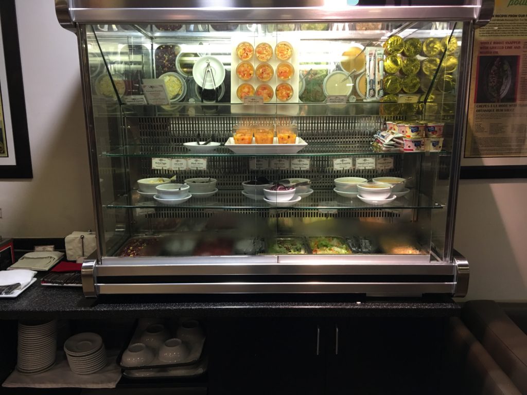 a display case with food on it