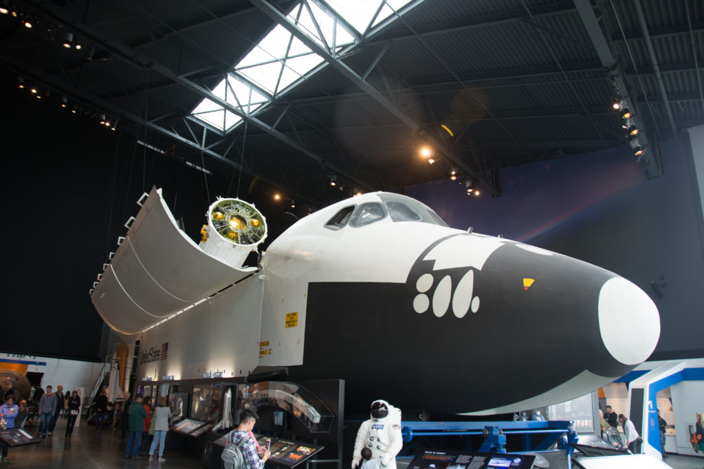 a space shuttle in a museum