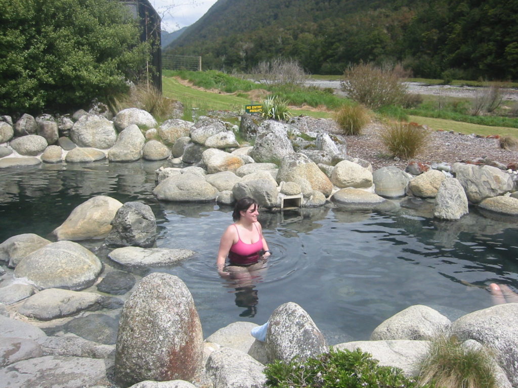 a woman in a pool of water