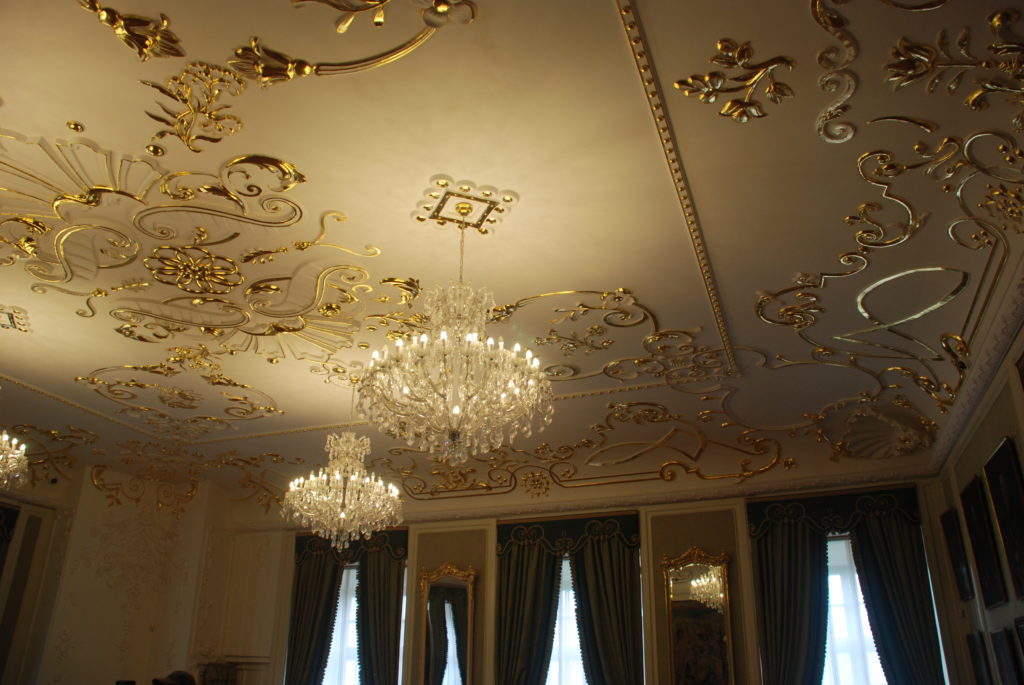a chandelier on a ceiling