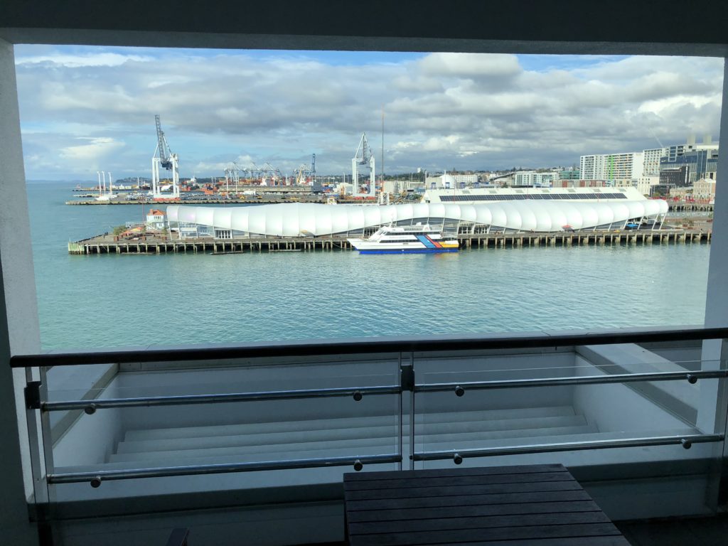 a view of a harbor from a balcony