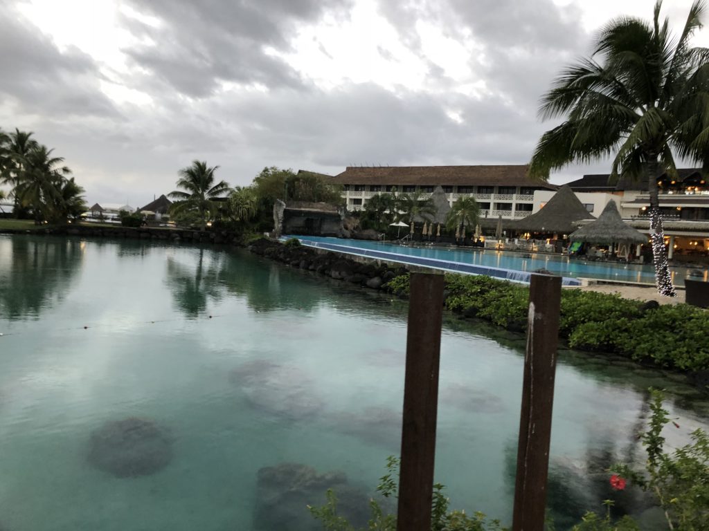 a pool next to a building