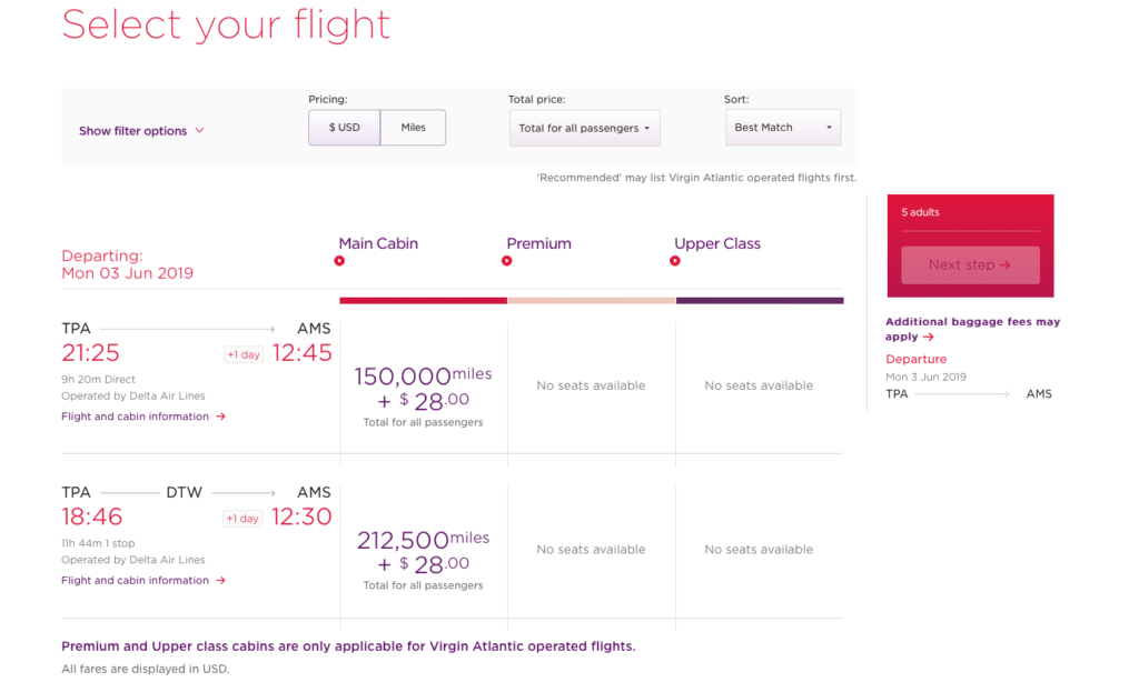 a screenshot of a flight schedule