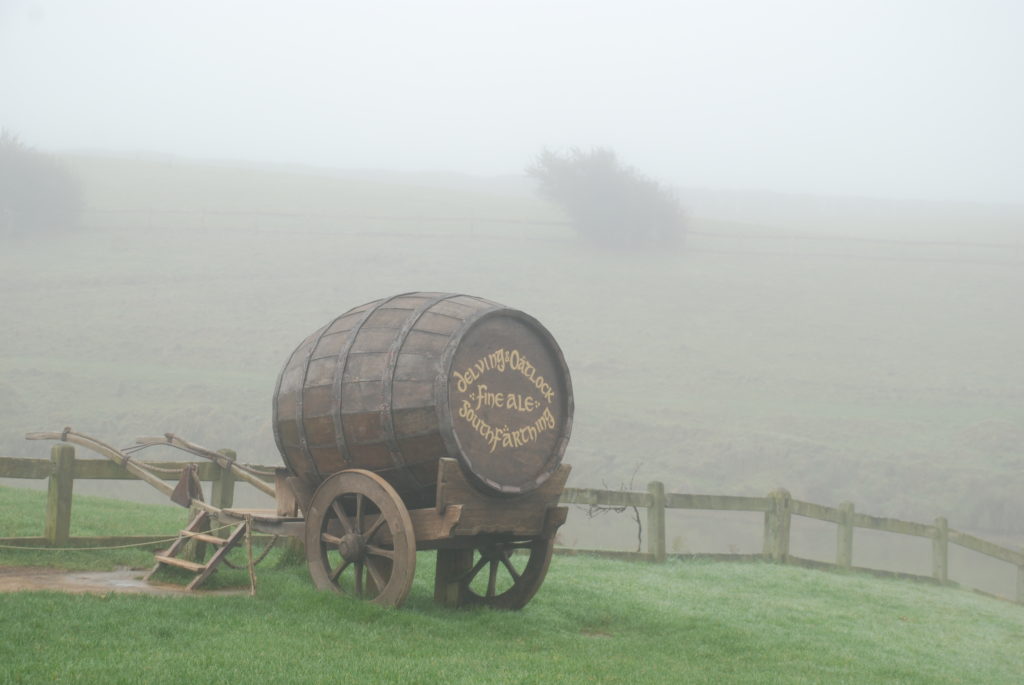 a barrel on a cart