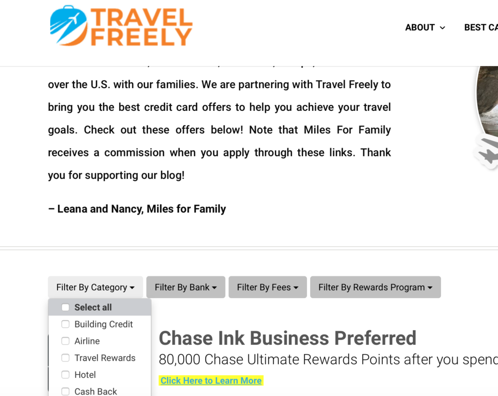 a screenshot of a travel freely account