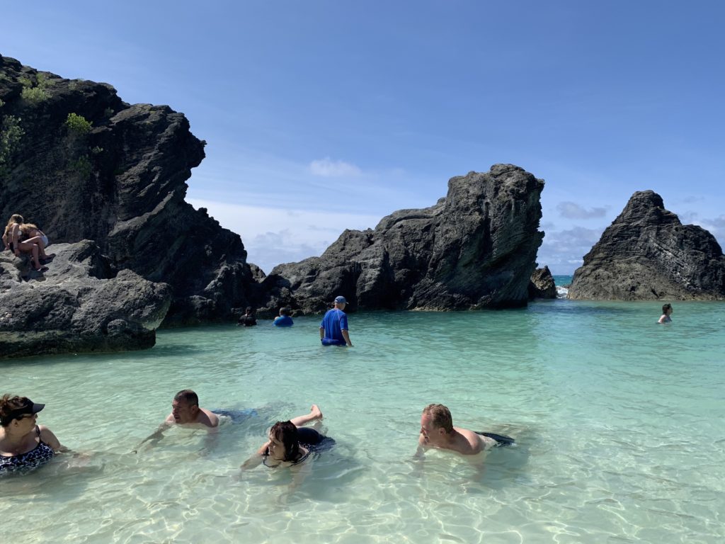 a group of people in the water