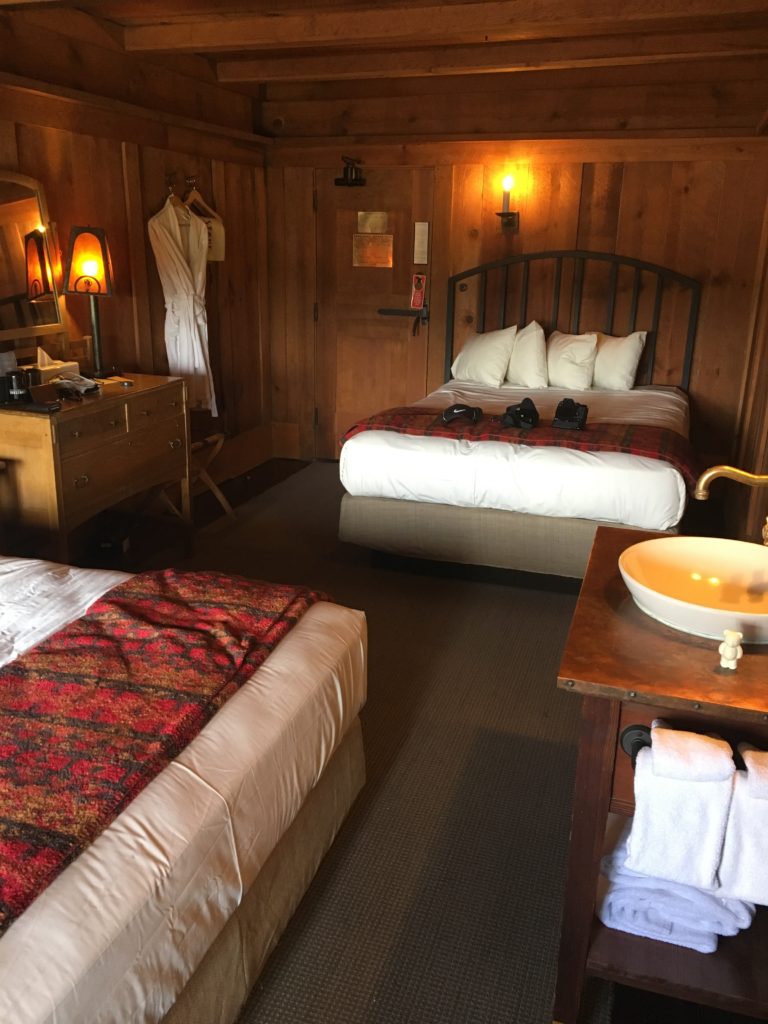 a room with a bed and a sink