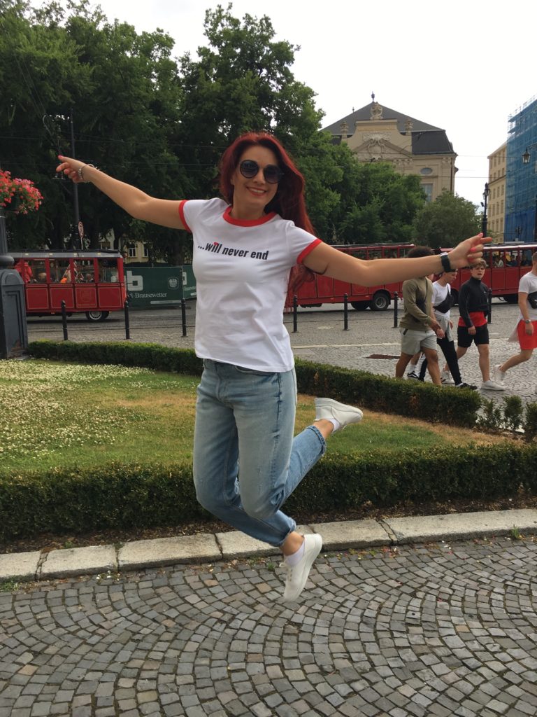 a woman jumping in the air