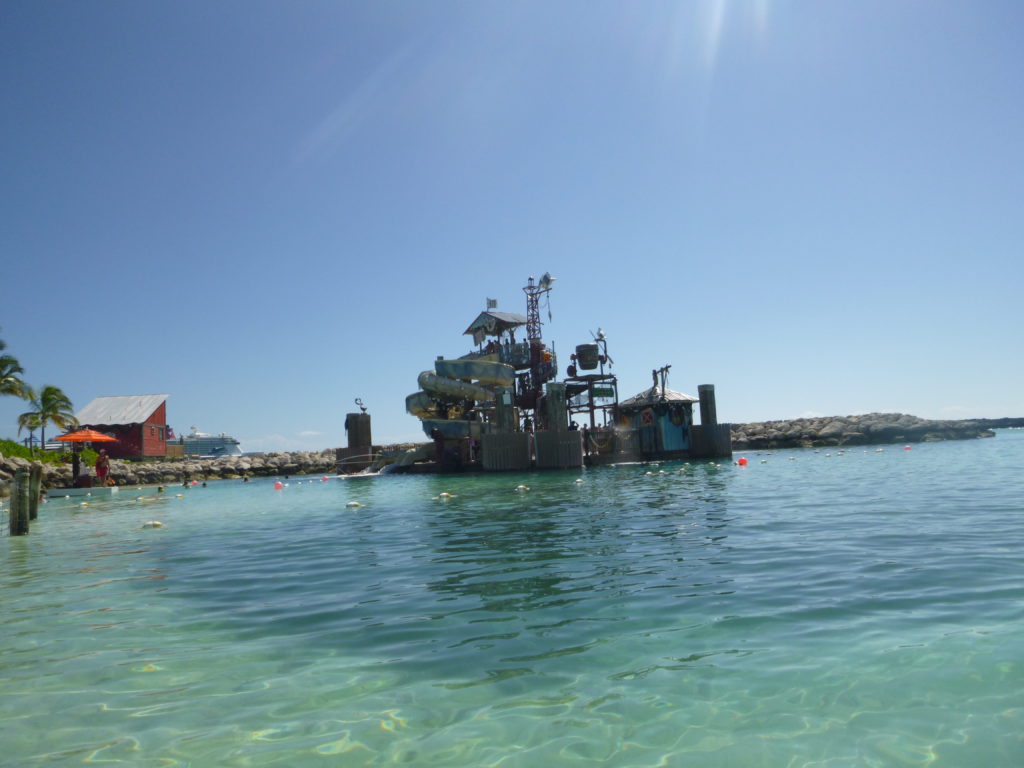a water slide in the water