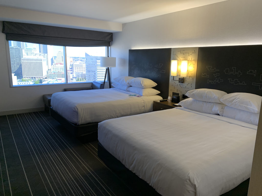 two beds in a hotel room