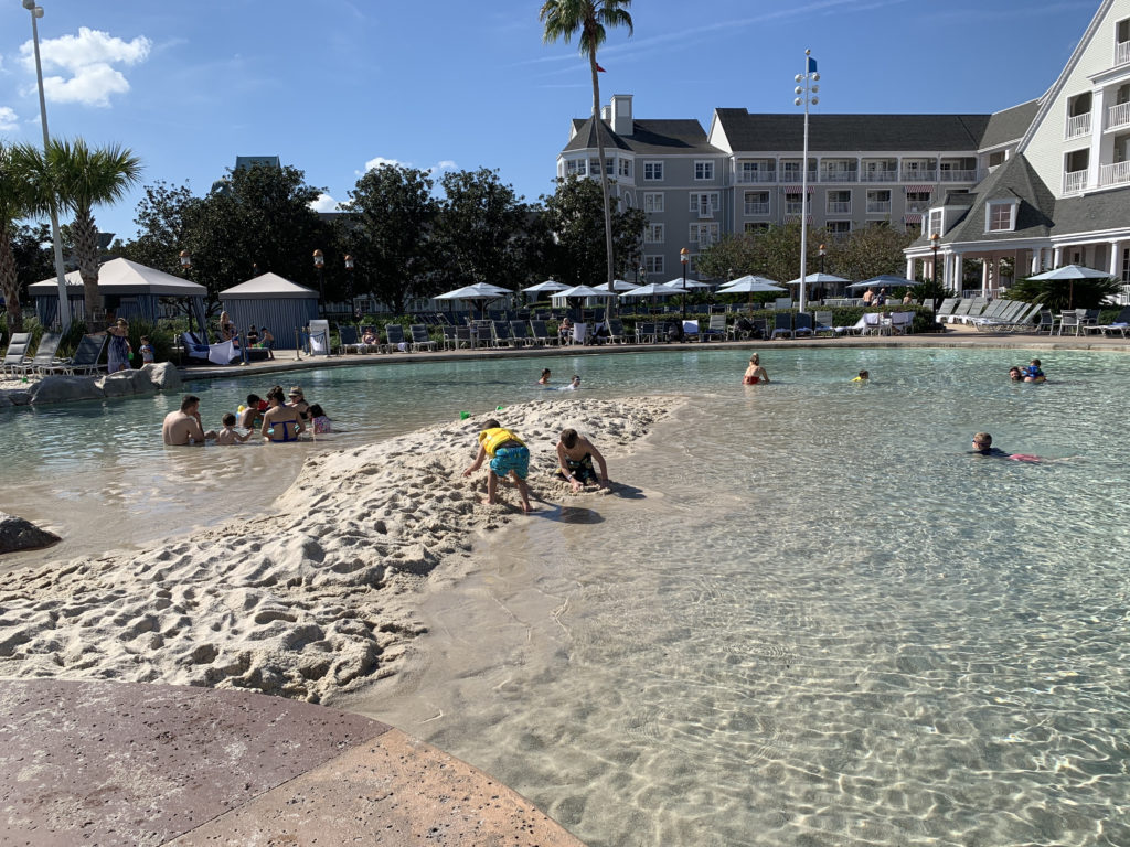 a group of people in a pool