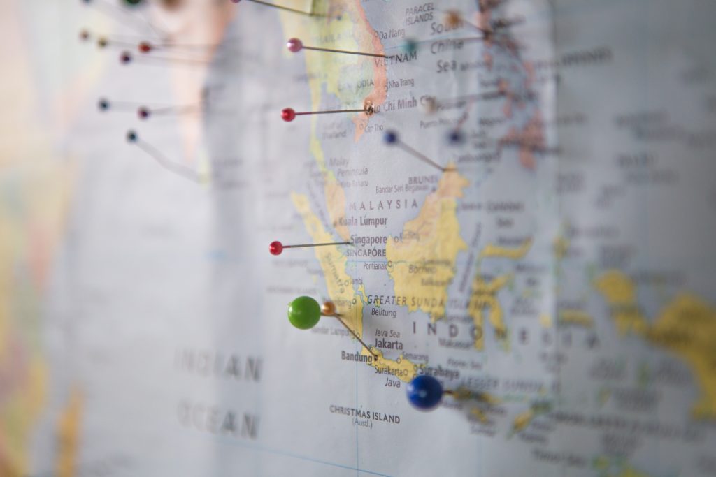 a map with pins on it