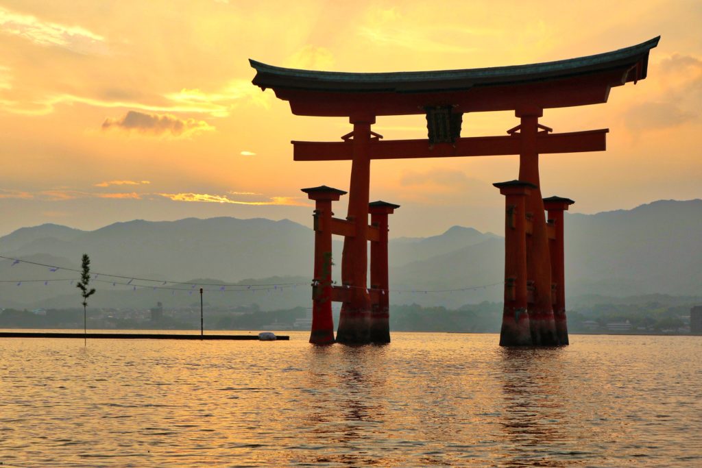 a large red structure in water