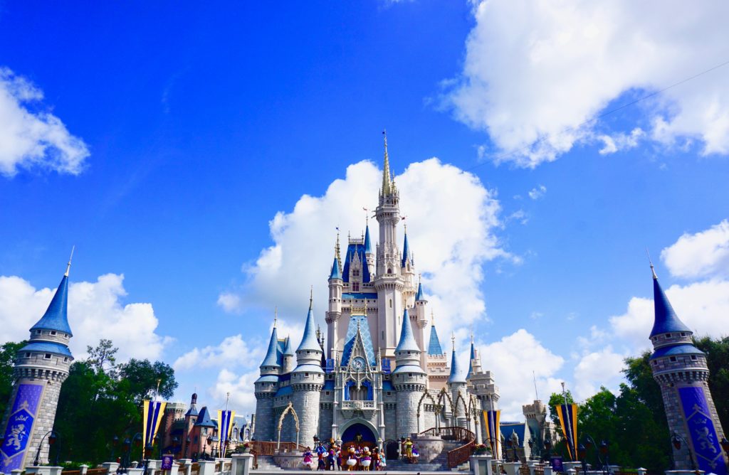 a castle with people in front of it