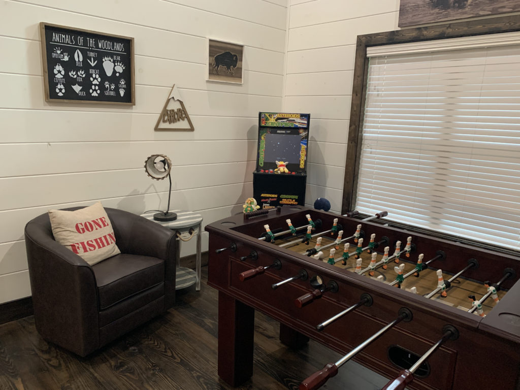 a foosball table in a room