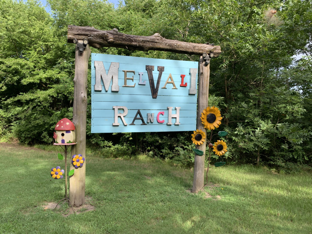 a sign in a grassy area