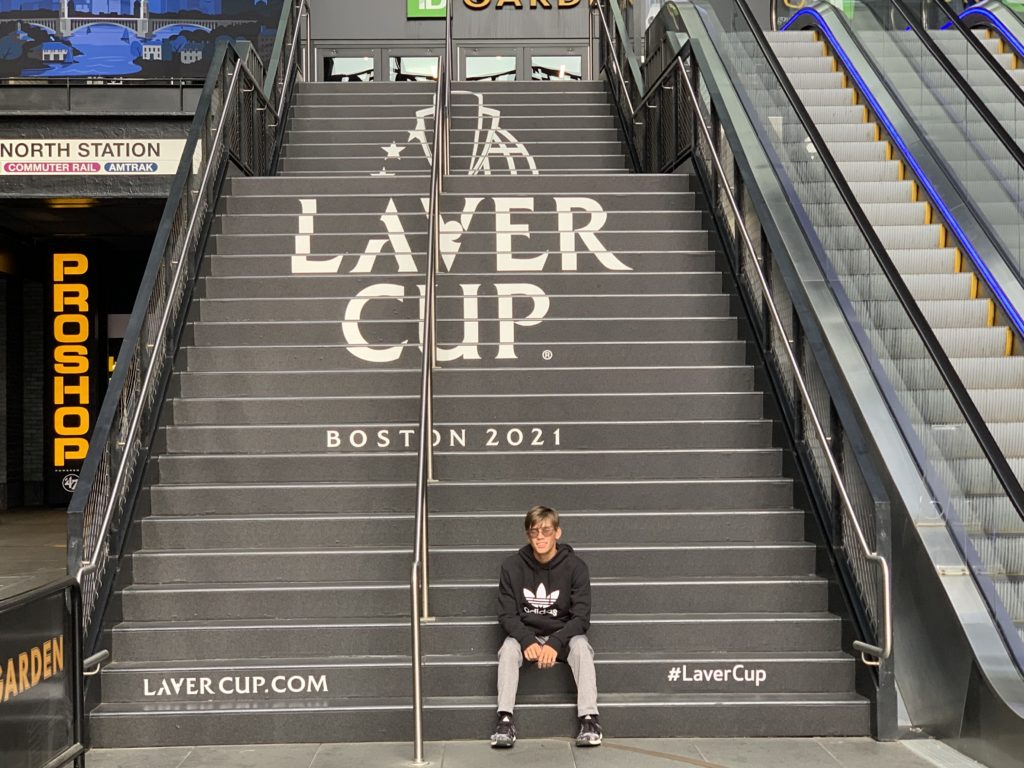 a man sitting on stairs