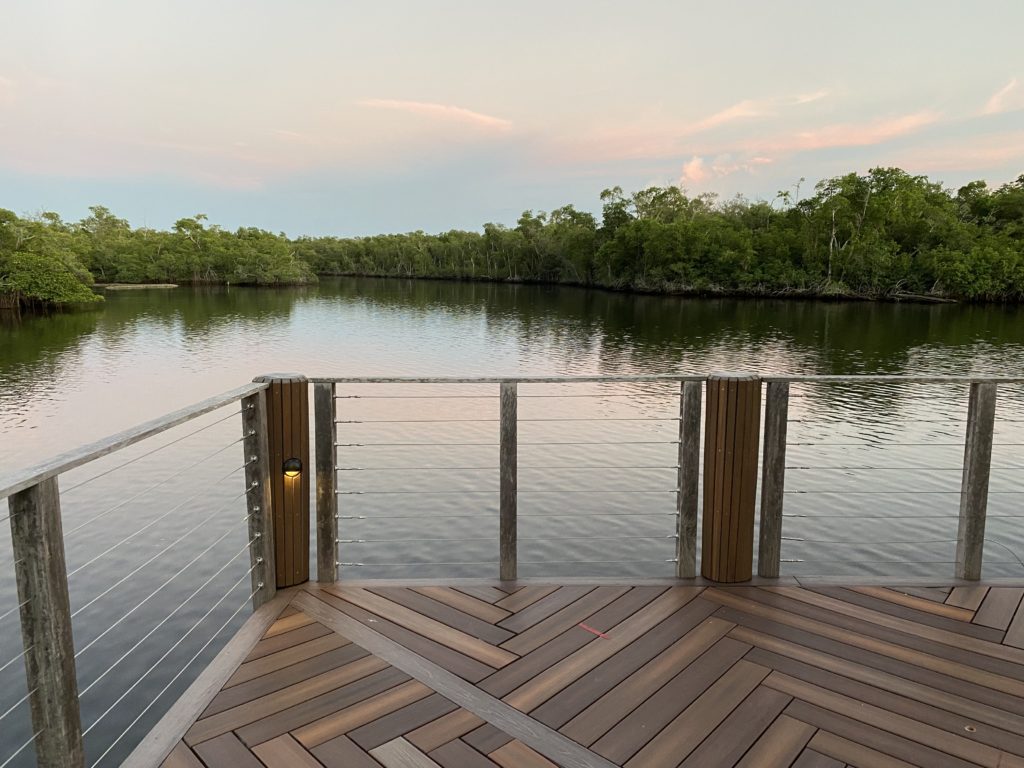 a deck overlooking a body of water