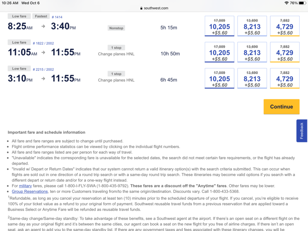 a screenshot of a flight schedule