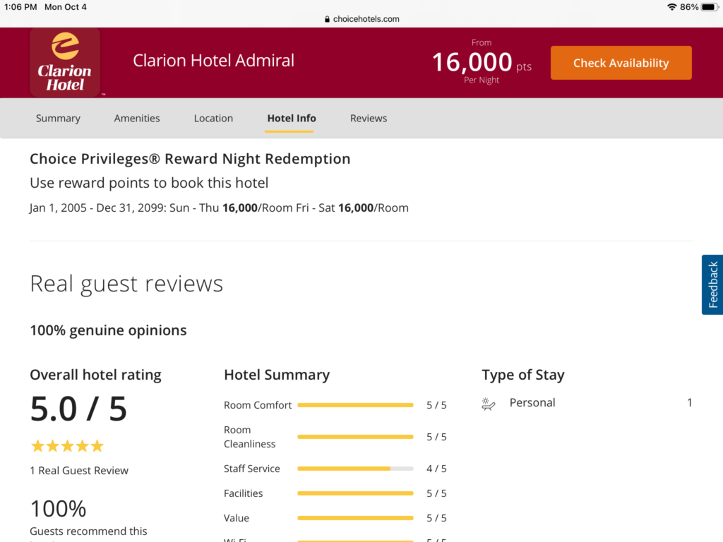 a screenshot of a hotel review