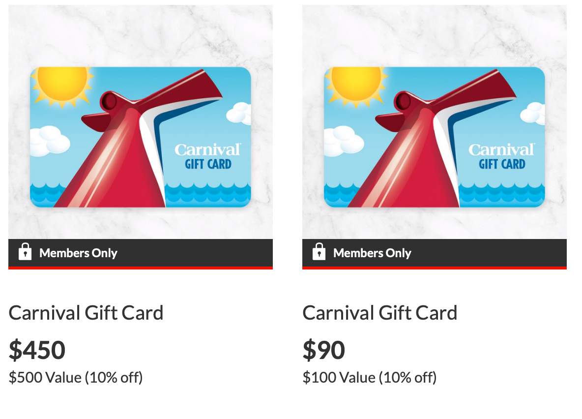 carnival cruise discount gift card