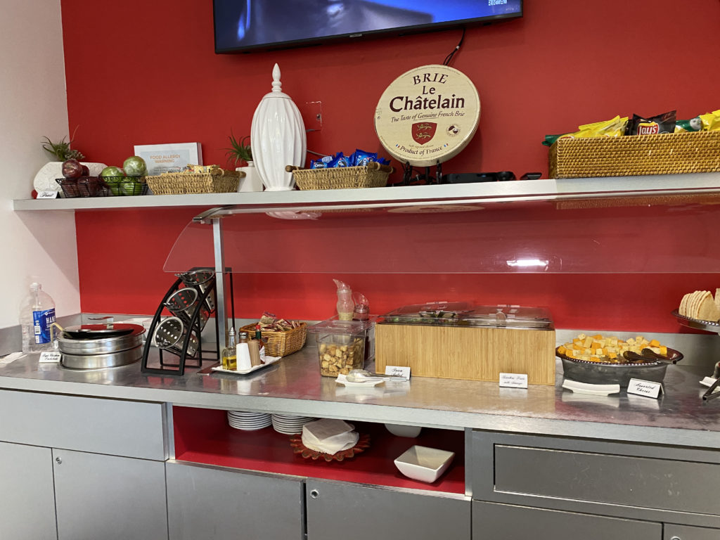 a counter with food on it