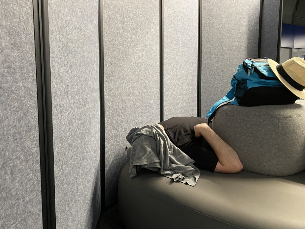 a person sleeping on a couch