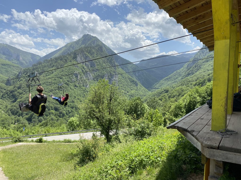 people on a zip line