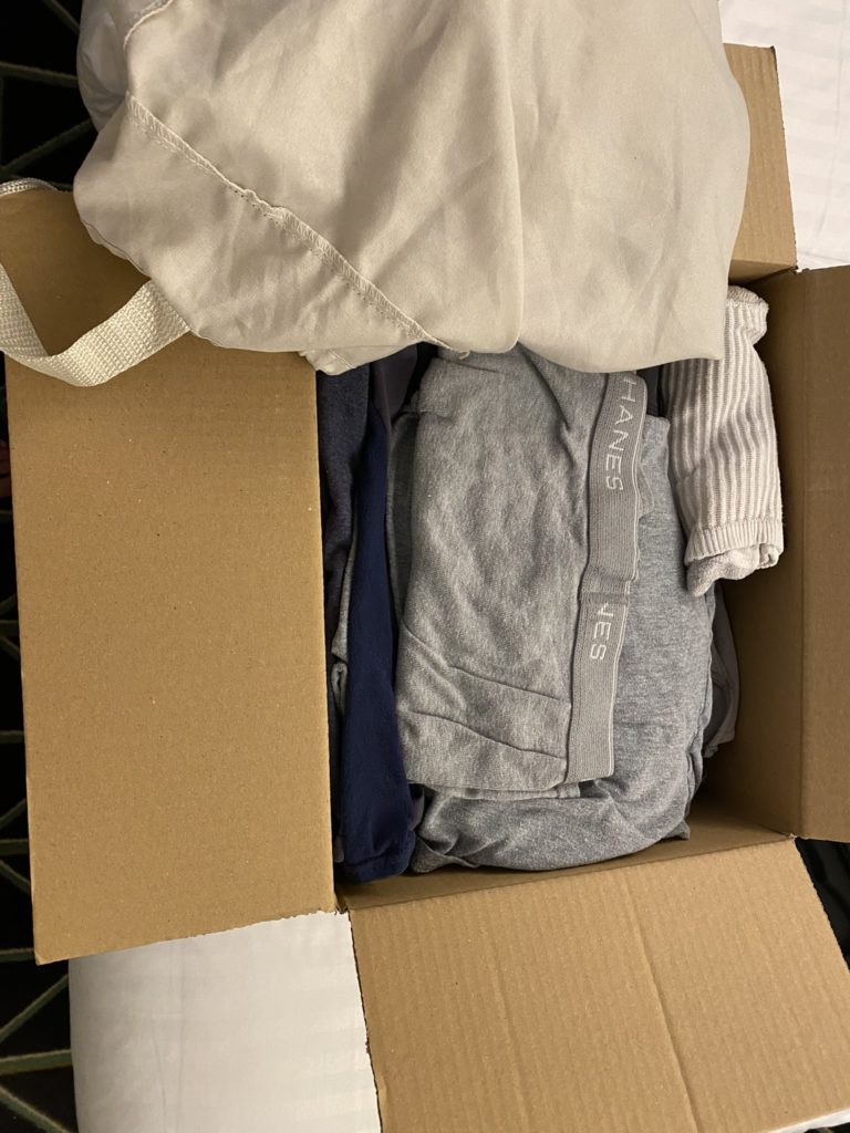 a box with clothes in it