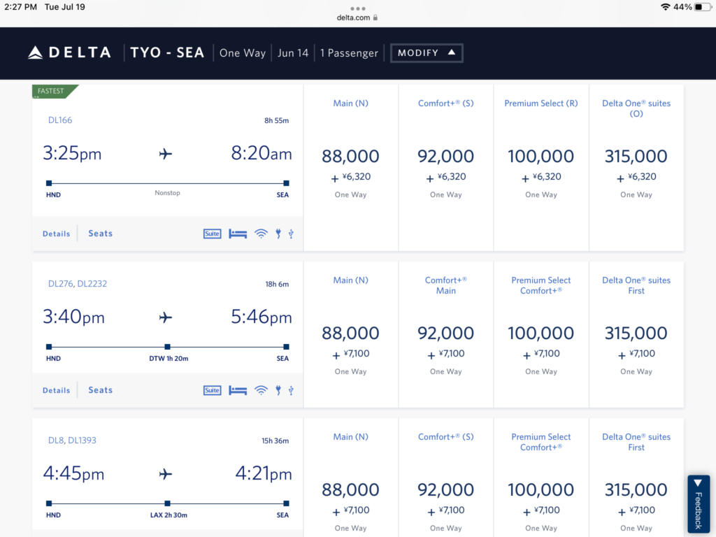 a screenshot of a flight schedule