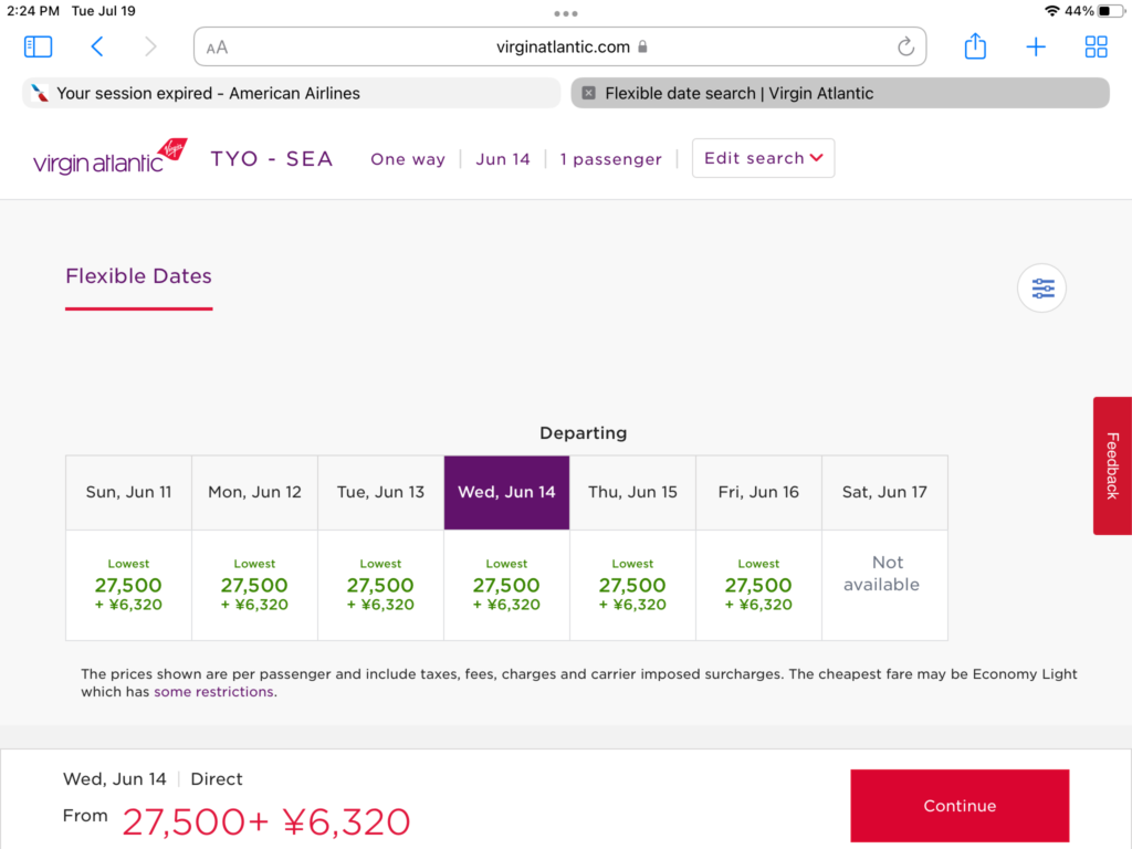 a screenshot of a flight schedule