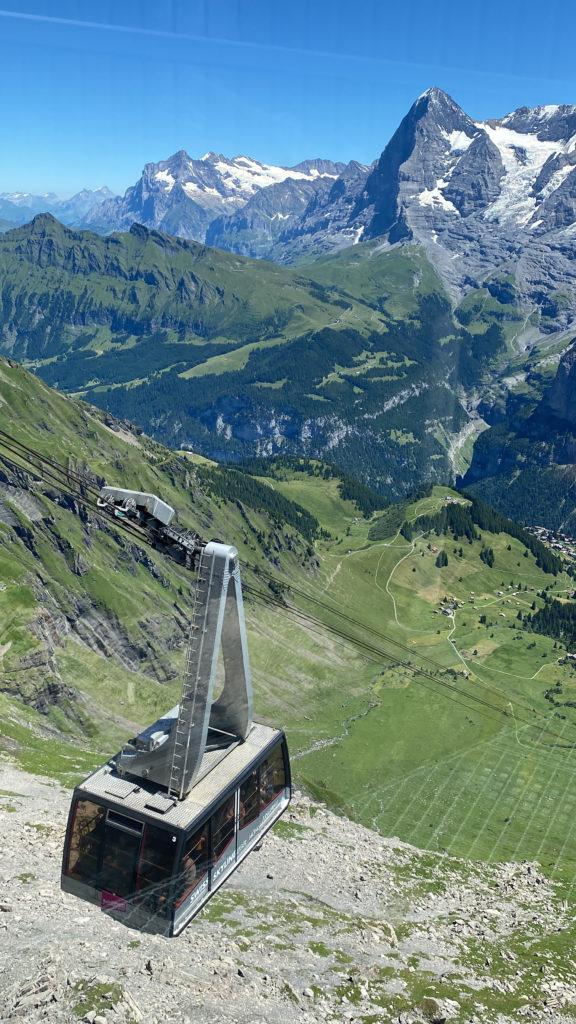 a cable car going down a mountain