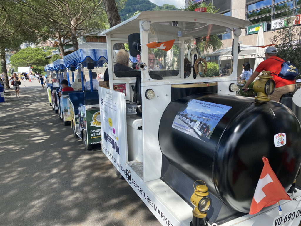 a small train on the street