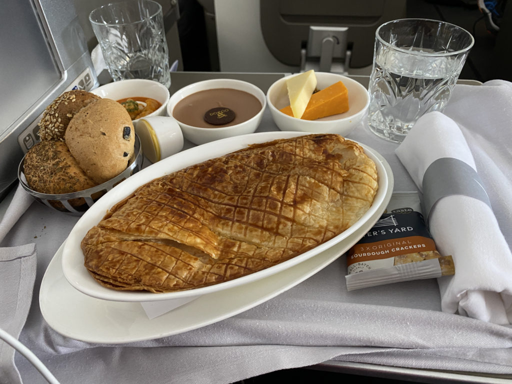 a plate of food on a tray