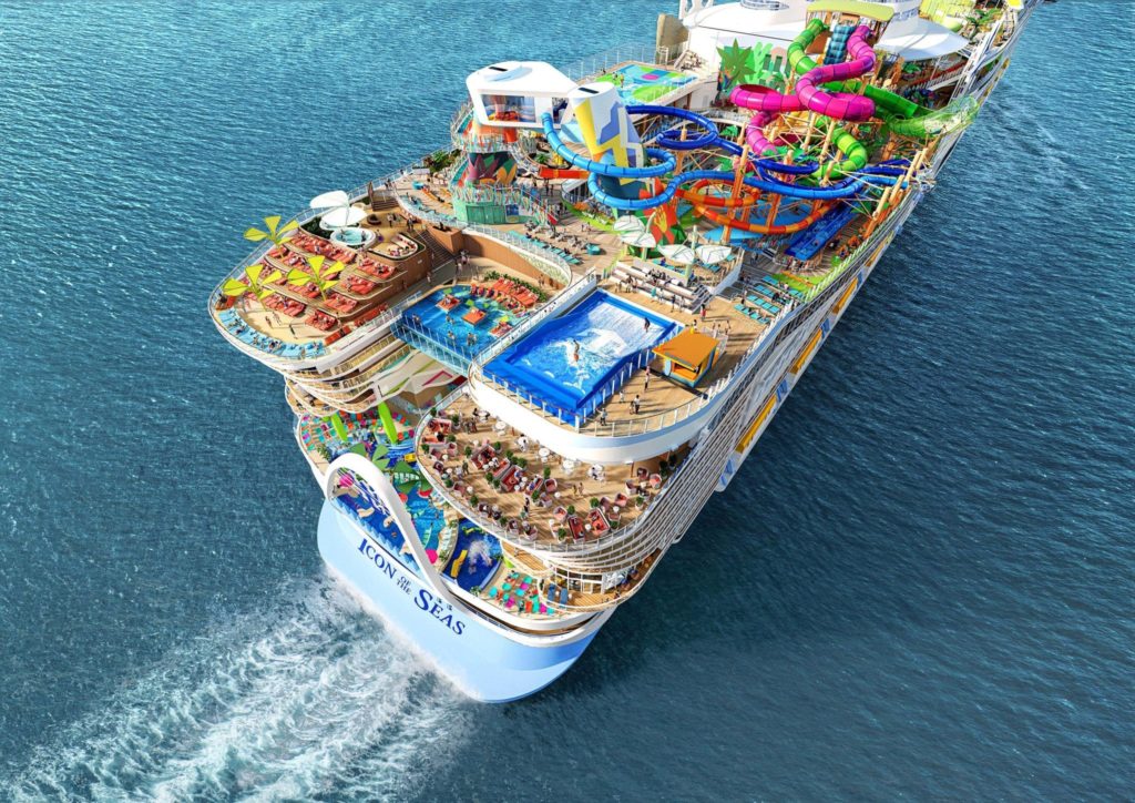 a cruise ship with a water park