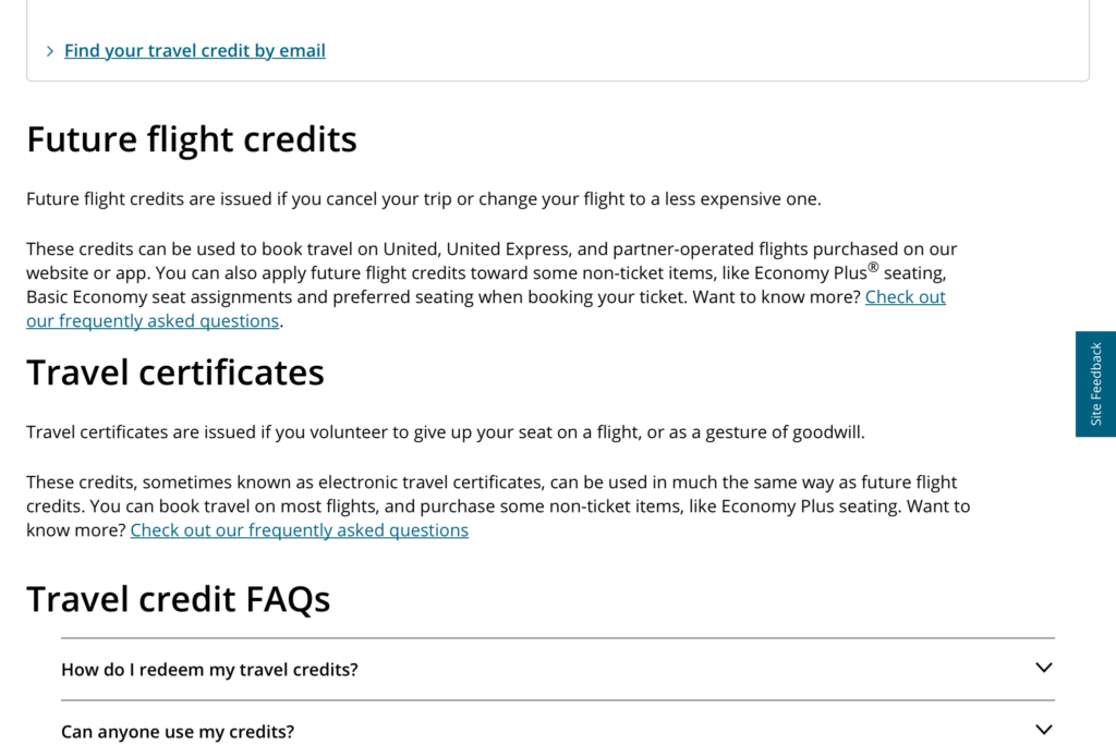 a screenshot of a flight credit