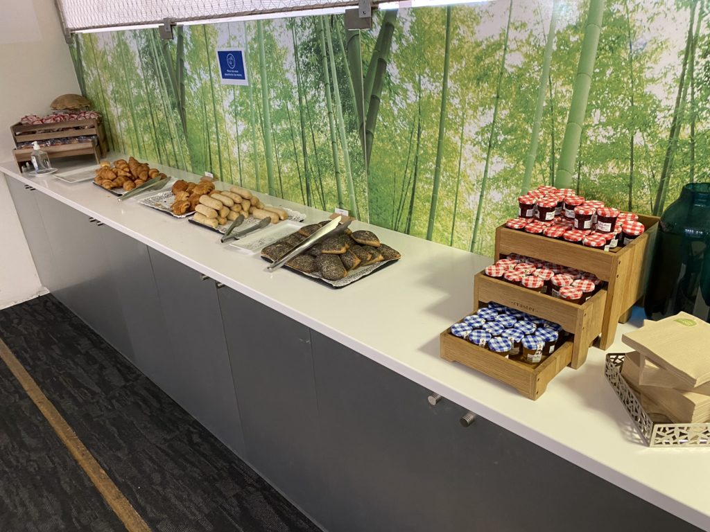 a counter with food on it
