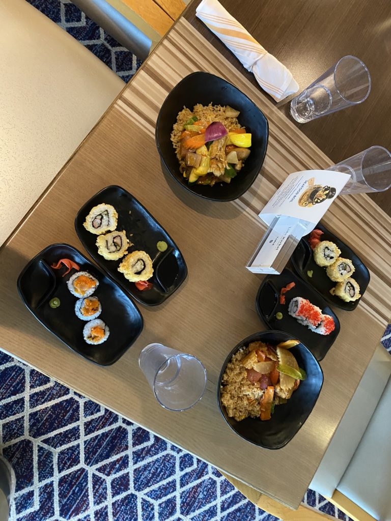 a table with plates of food